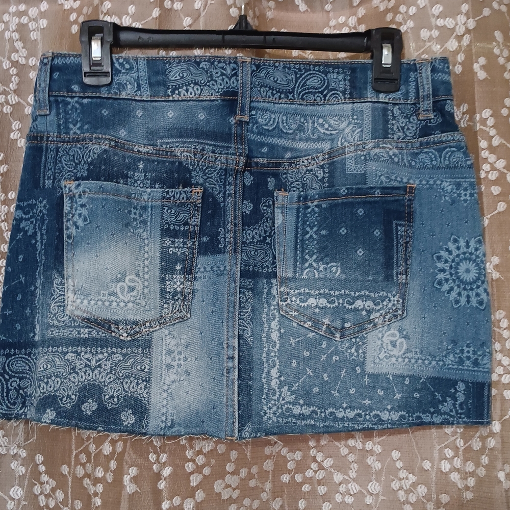 No Boundaries Denim Blue Patchwork Mini Skirt - Picture 3 of 3